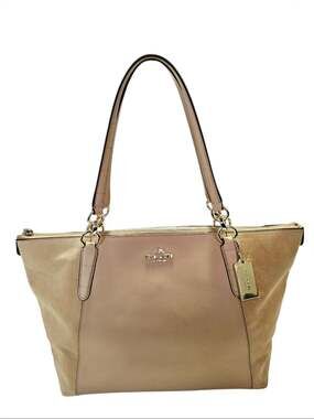 Coach Ava Tote Suede And Leather Handbag Champagne Gold F54579
